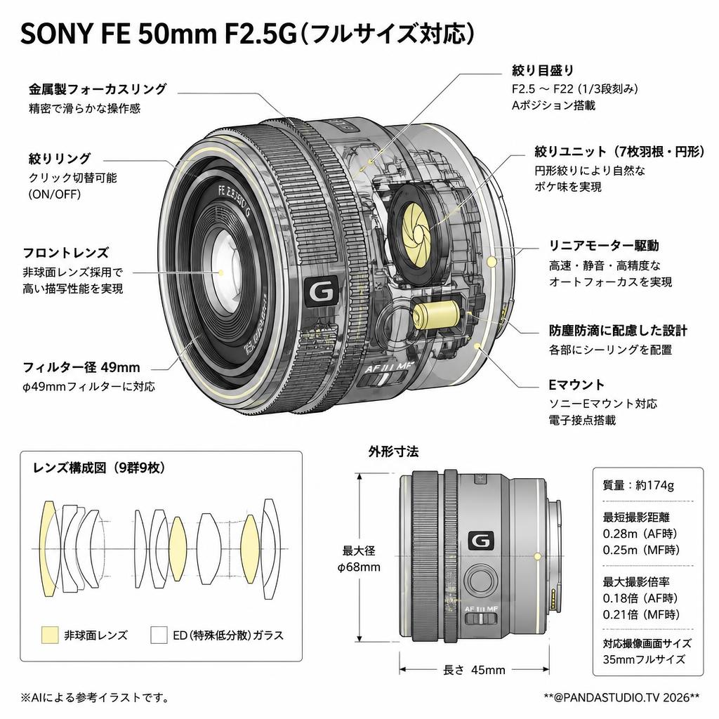 SONY FE 50mm F2.5G(フルサイズ対応) スペック