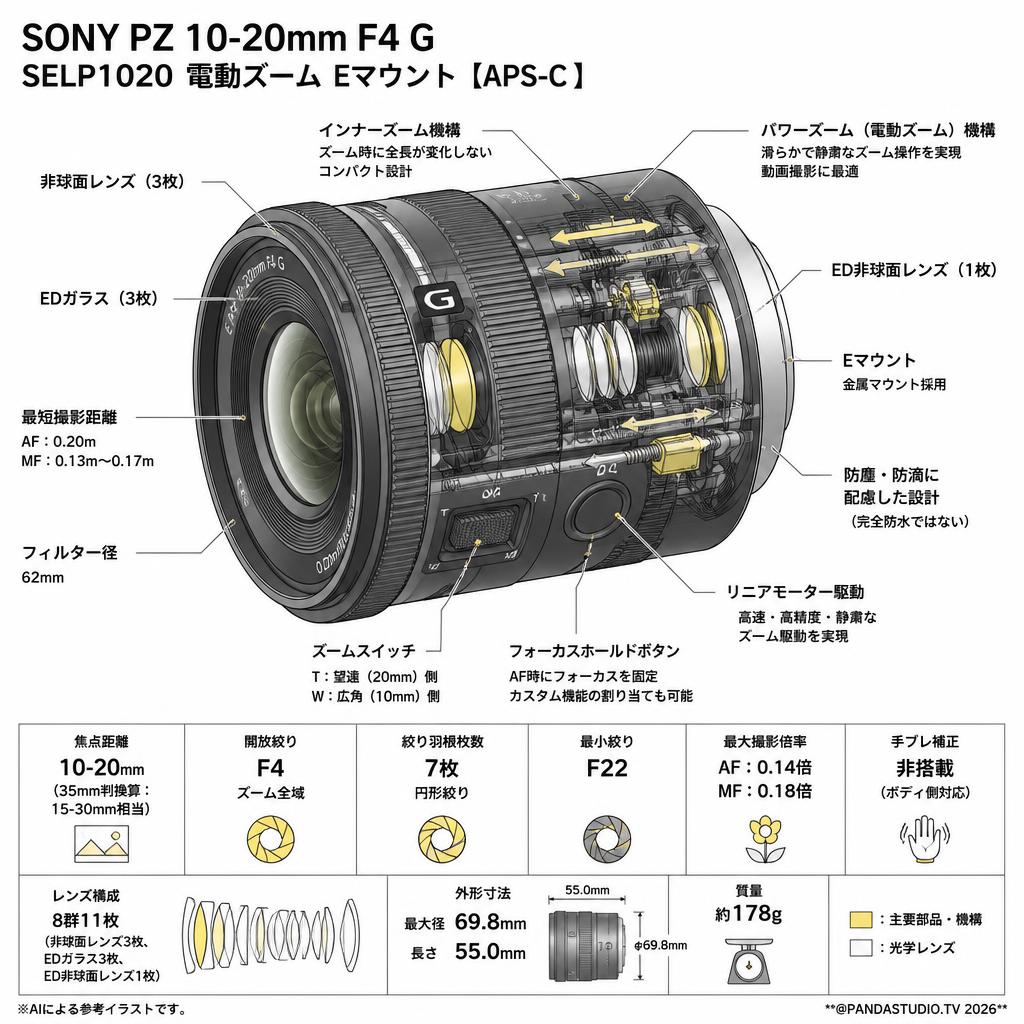 SONY PZ 10-20mm F4 GSELP1020 電動ズーム Eマウント【APS-C 】 スペック