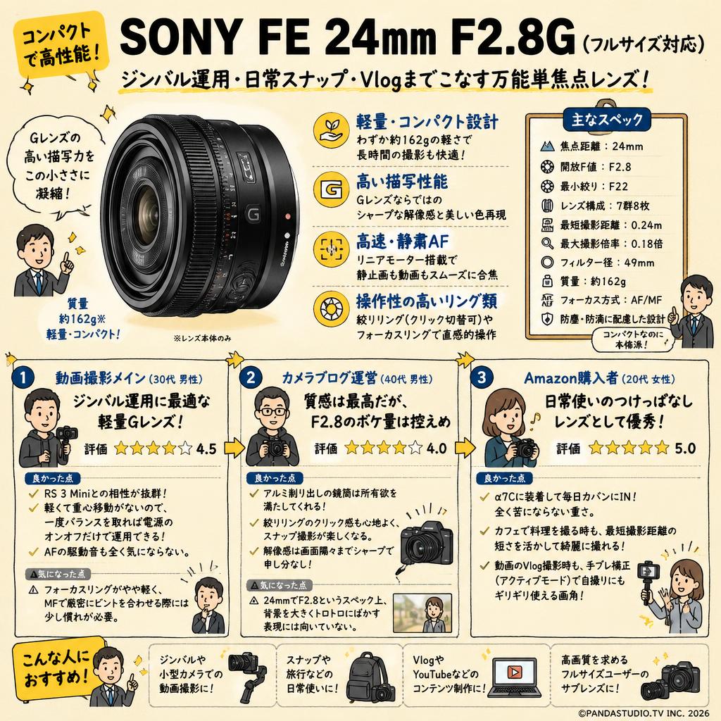 SONY FE 24mm F2.8G(フルサイズ対応) インターネット上のお客様の声（評判）