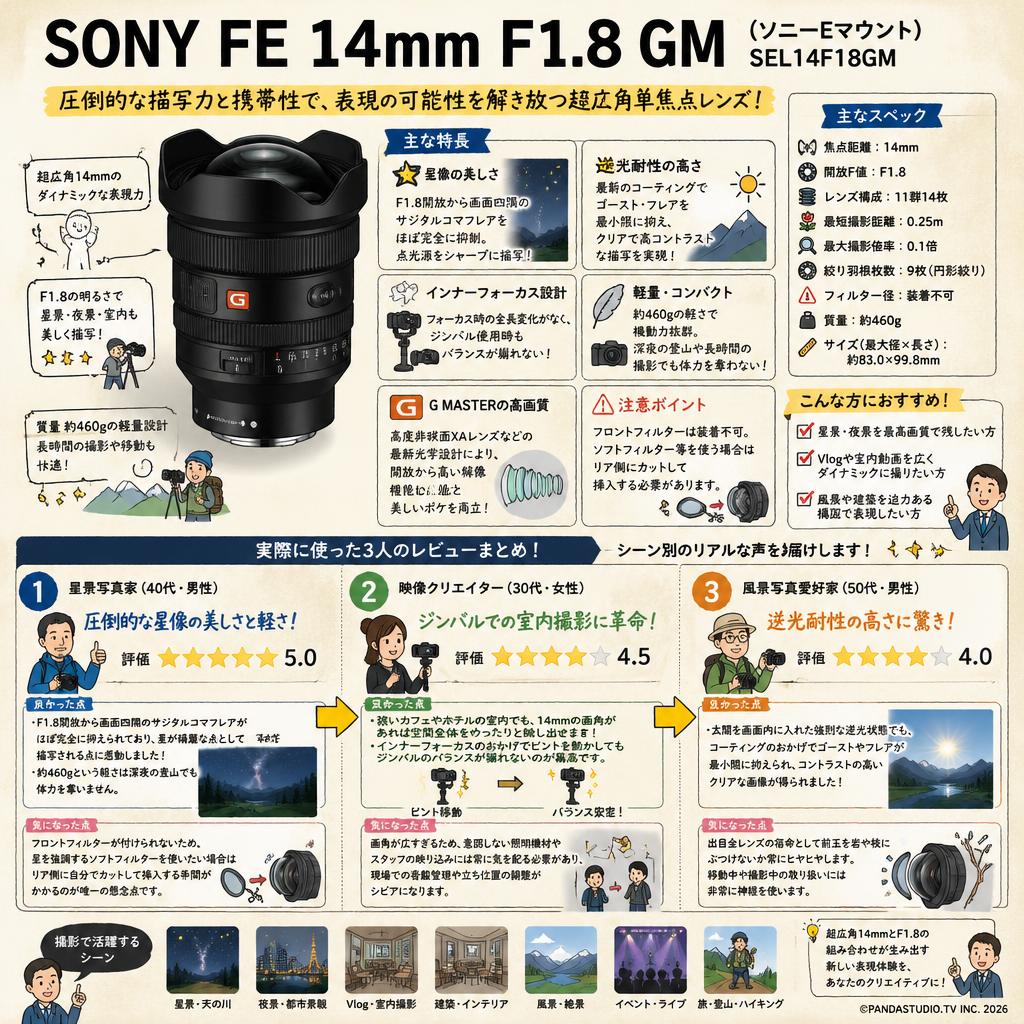 SONY FE 14mm F1.8GM　(ソニーEマウント)　SEL14F18GM インターネット上のお客様の声（評判）