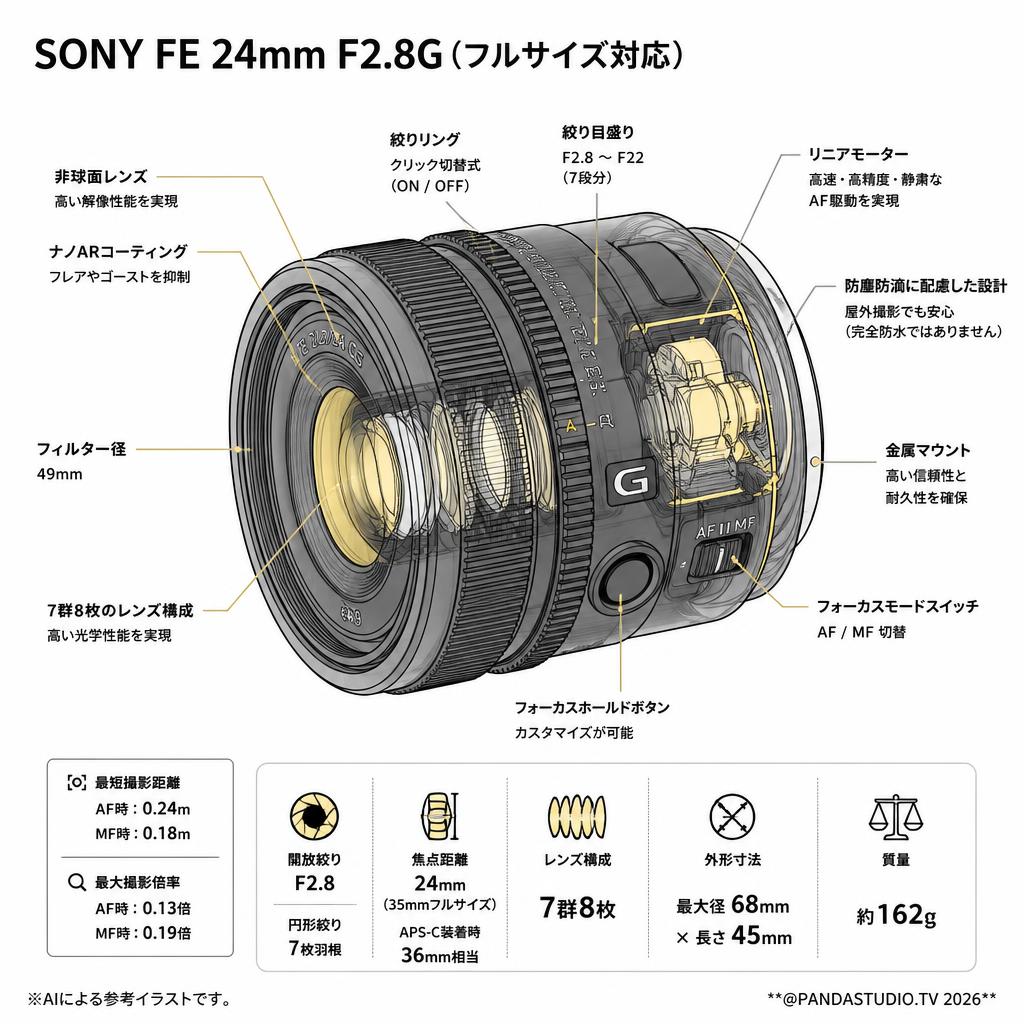 SONY FE 24mm F2.8G(フルサイズ対応) スペック