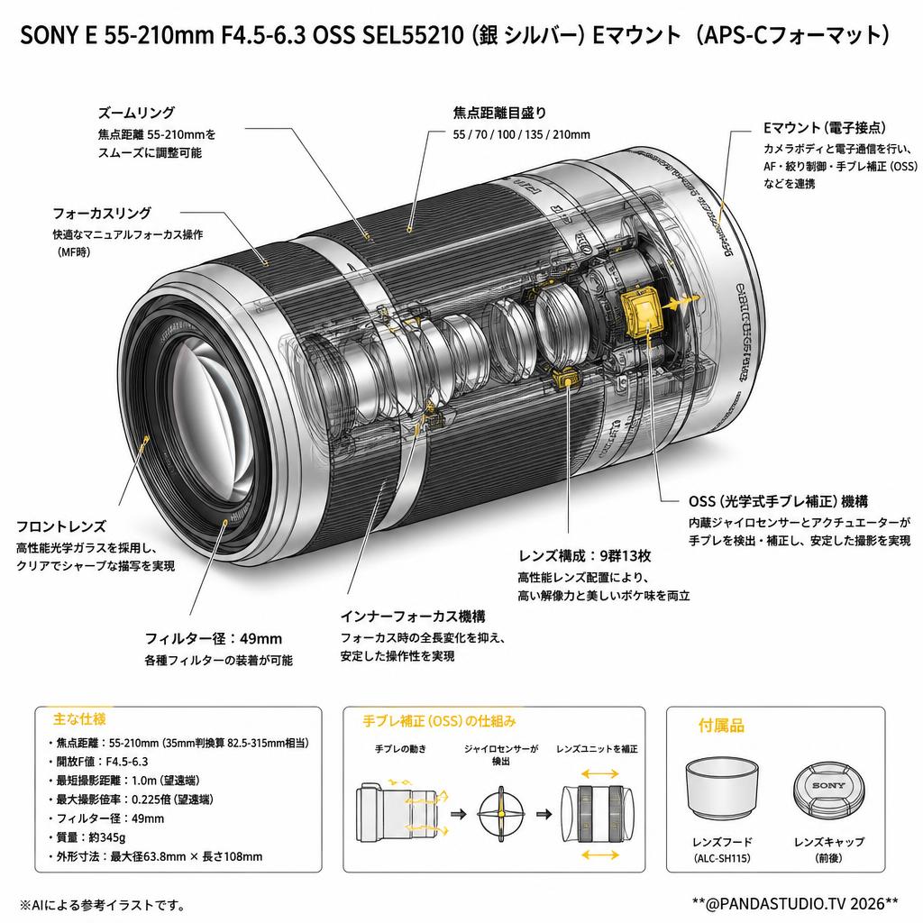 SONY E 55-210mm F4.5-6.3 OSS SEL55210 (銀 シルバー) Eマウント（APS-Cフォーマット） スペック