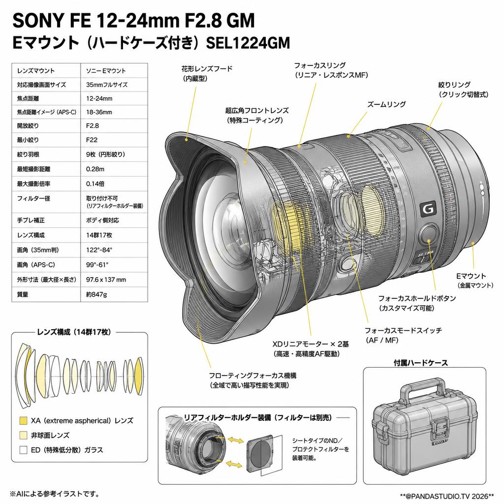 SONY FE 12-24mm F2.8 GM Eマウント（ハードケース付き) SEL1224GM スペック