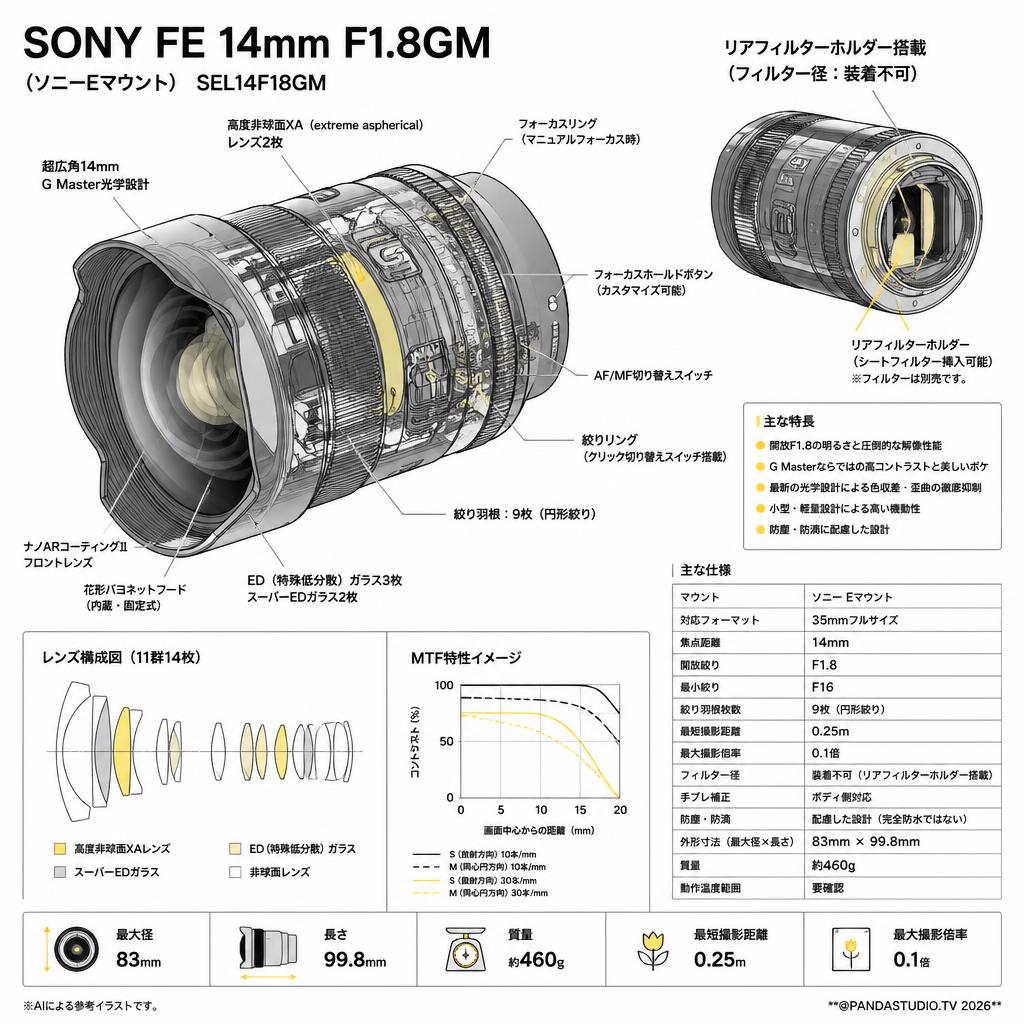 SONY FE 14mm F1.8GM　(ソニーEマウント)　SEL14F18GM スペック