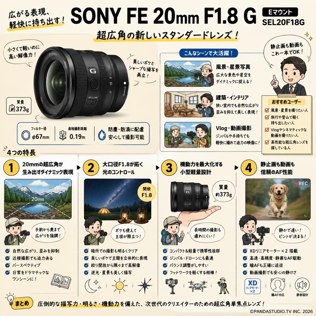 SONY FE 20mm F1.8 G Eマウント. SEL20F18G 概要