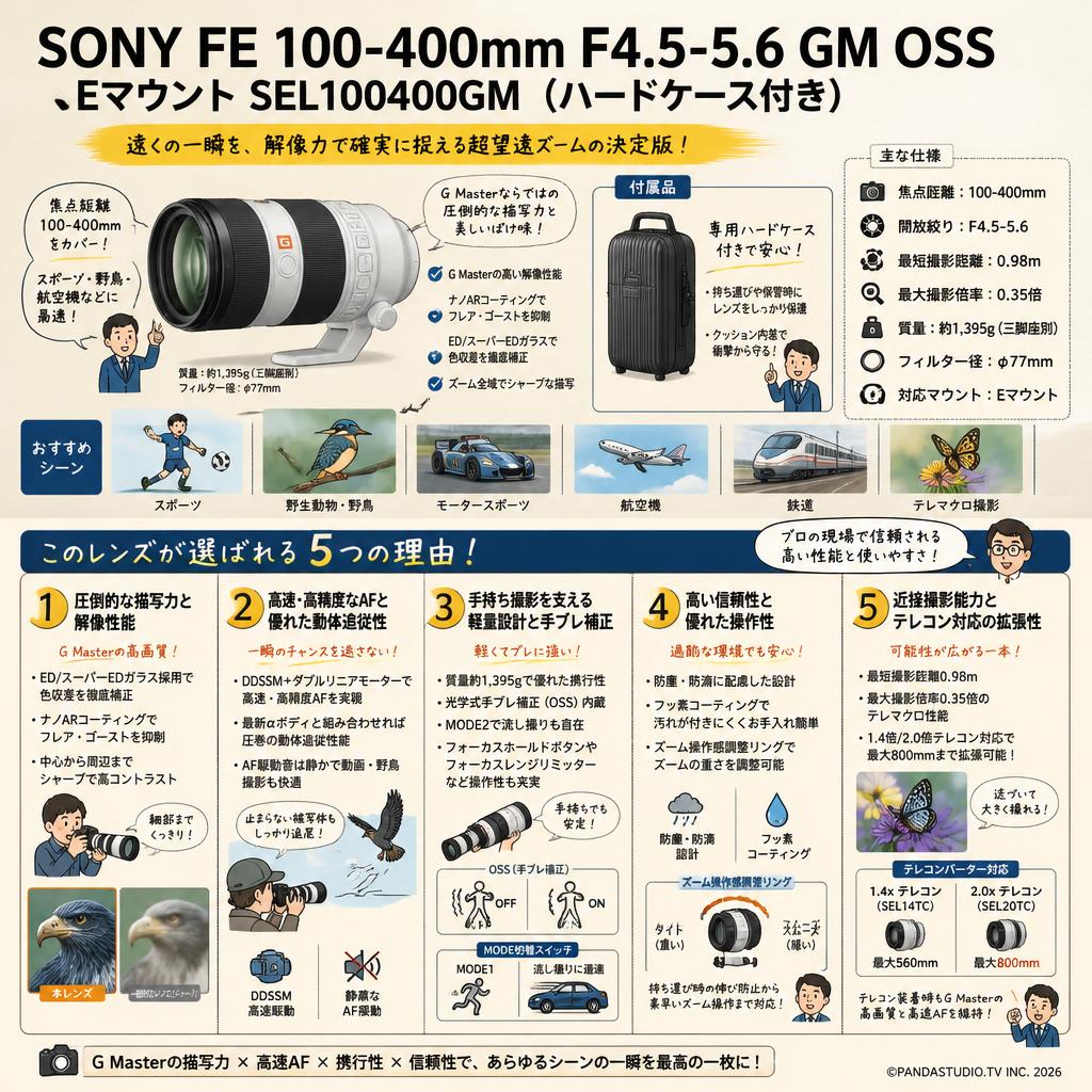 SONY FE 100-400mm F4.5-5.6 GM OSS  Eマウント SEL100400GM（ハードケース付き) 概要
