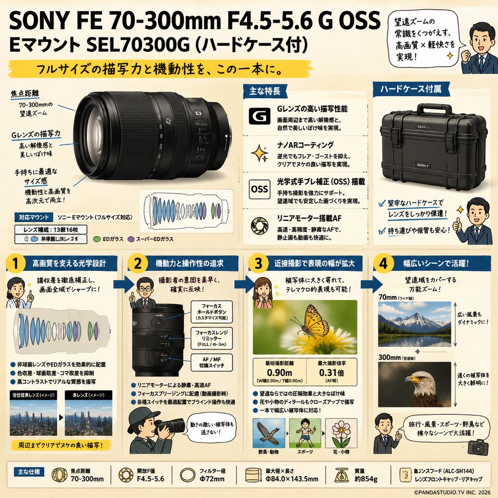 SONY FE 70-300mm F4.5-5.6 G OSS Eマウント SEL70300G (ハードケ－ス付) 概要