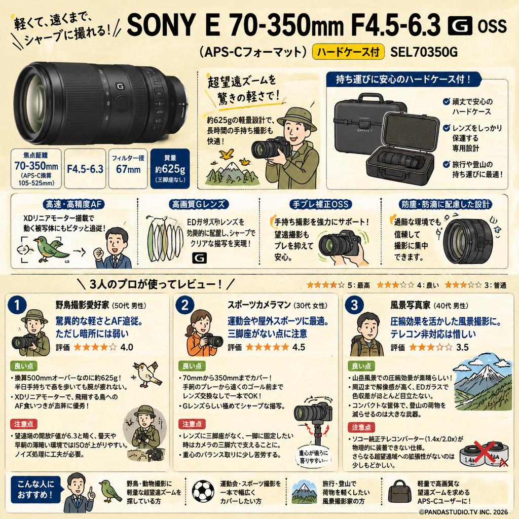 SONY E 70-350mm F4.5-6.3 G OSS （APS-Cフォーマット)(ハードケ－ス付) SEL70350G インターネット上のお客様の声（評判）