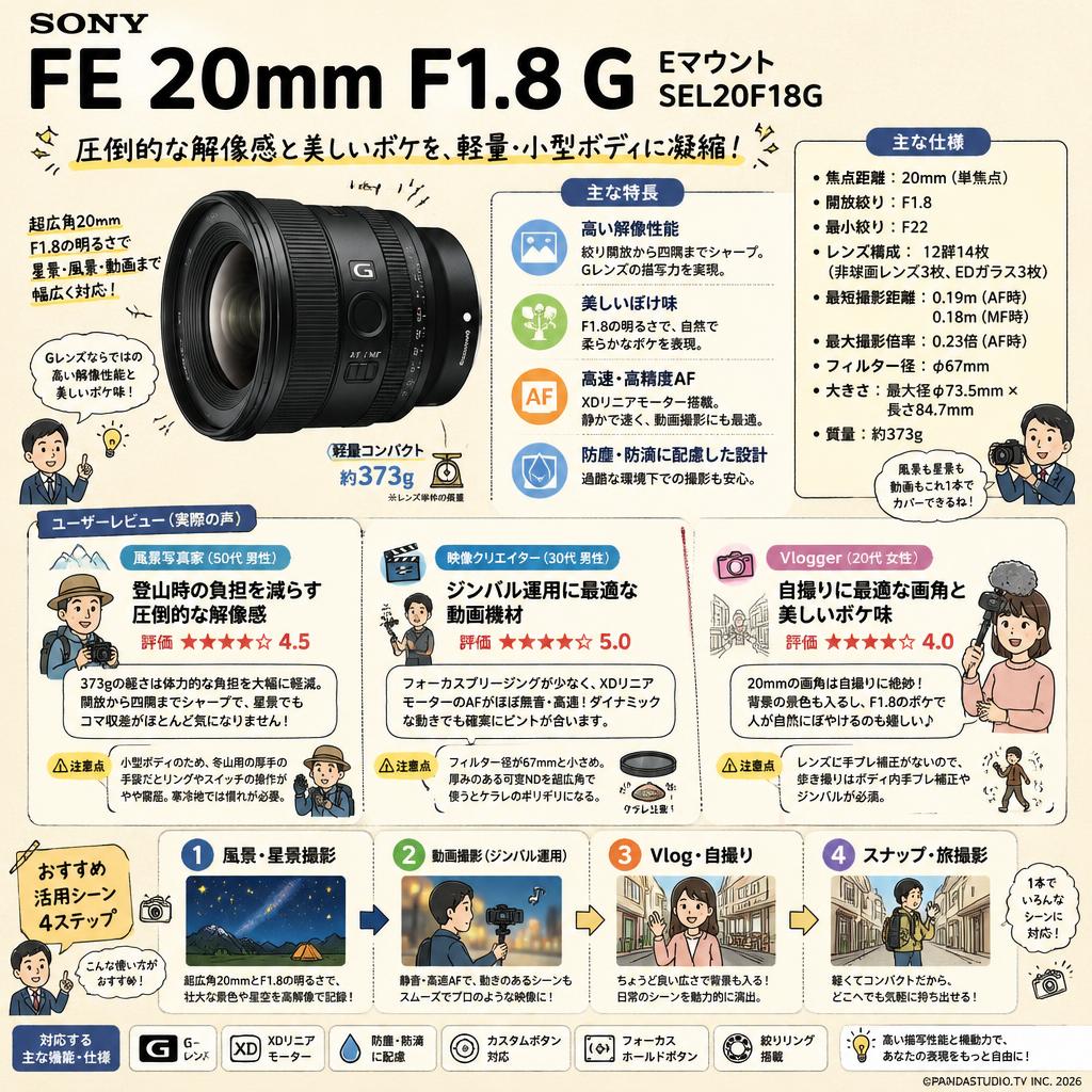 SONY FE 20mm F1.8 G Eマウント. SEL20F18G インターネット上のお客様の声（評判）