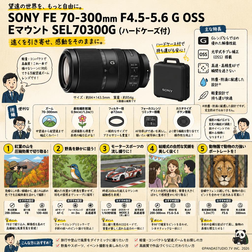 SONY FE 70-300mm F4.5-5.6 G OSS Eマウント SEL70300G (ハードケ－ス付) 用途