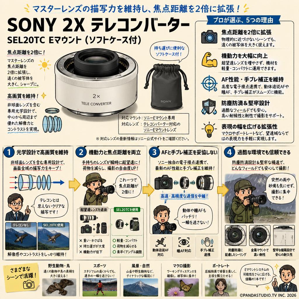 SONY 2X テレコンバーター SEL20TC Eマウント（ソフトケ－ス付） 概要