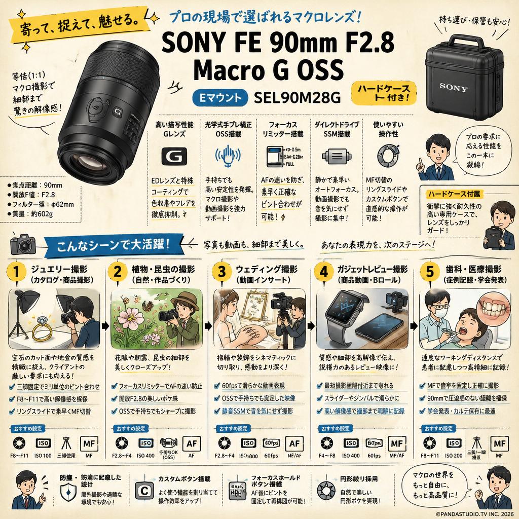 SONY FE 90mm F2.8 Macro G OSS Eマウント SEL90M28G (ハードケース付き) 用途