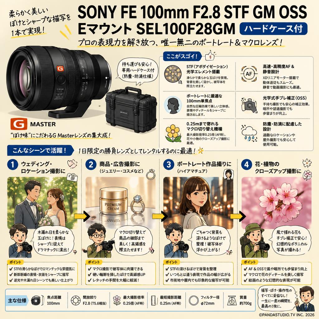 SONY FE 100mm F2.8 STF GM OSS Eマウント SEL100F28GM (ハードケ－ス付) おもな対象のお客様