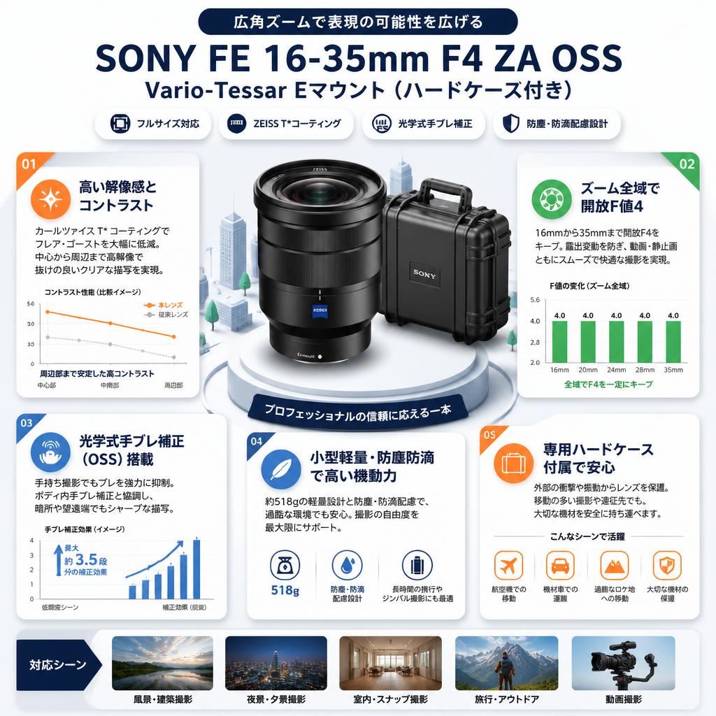 SONY FE 16-35mm F4 ZA OSS Vario-Tessar Eマウント(ハードケース付き) セールスポイント