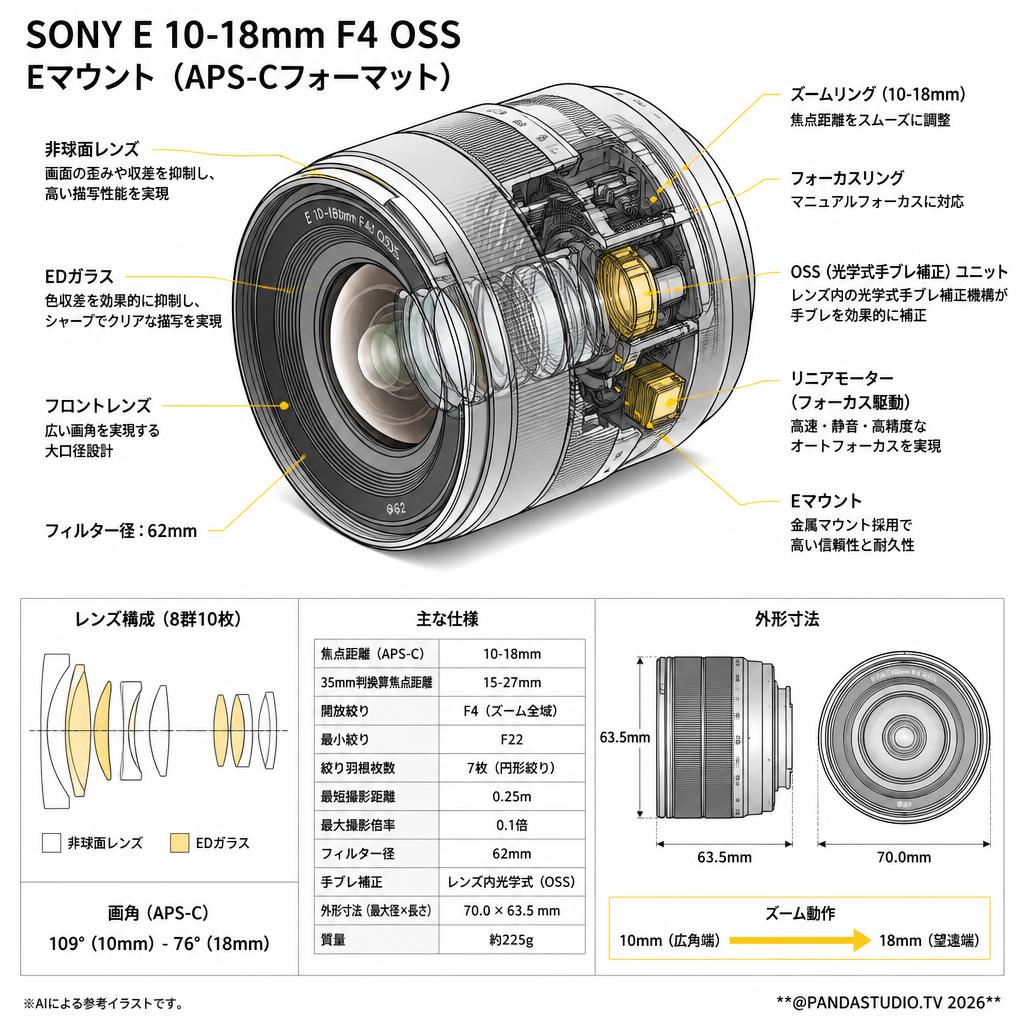 SONY E 10-18mm F4 OSS Eマウント（APS-Cフォーマット） スペック