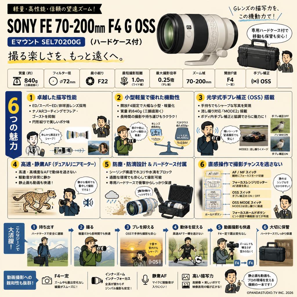 SONY FE 70-200mm F4 G OSS Eマウント SEL70200G (ハードケ－ス付) 概要