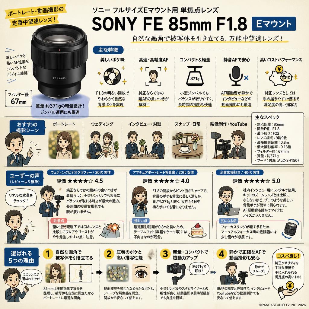 SONY FE 85mm F1.8 Eマウント インターネット上のお客様の声（評判）