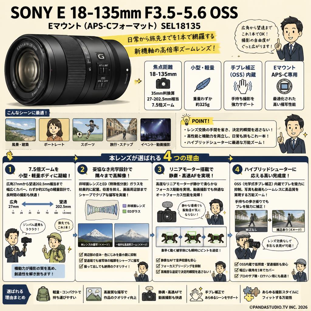 SONY E 18-135mm F3.5-5.6 OSS Eマウント（APS-Cフォーマット） SEL18135 概要