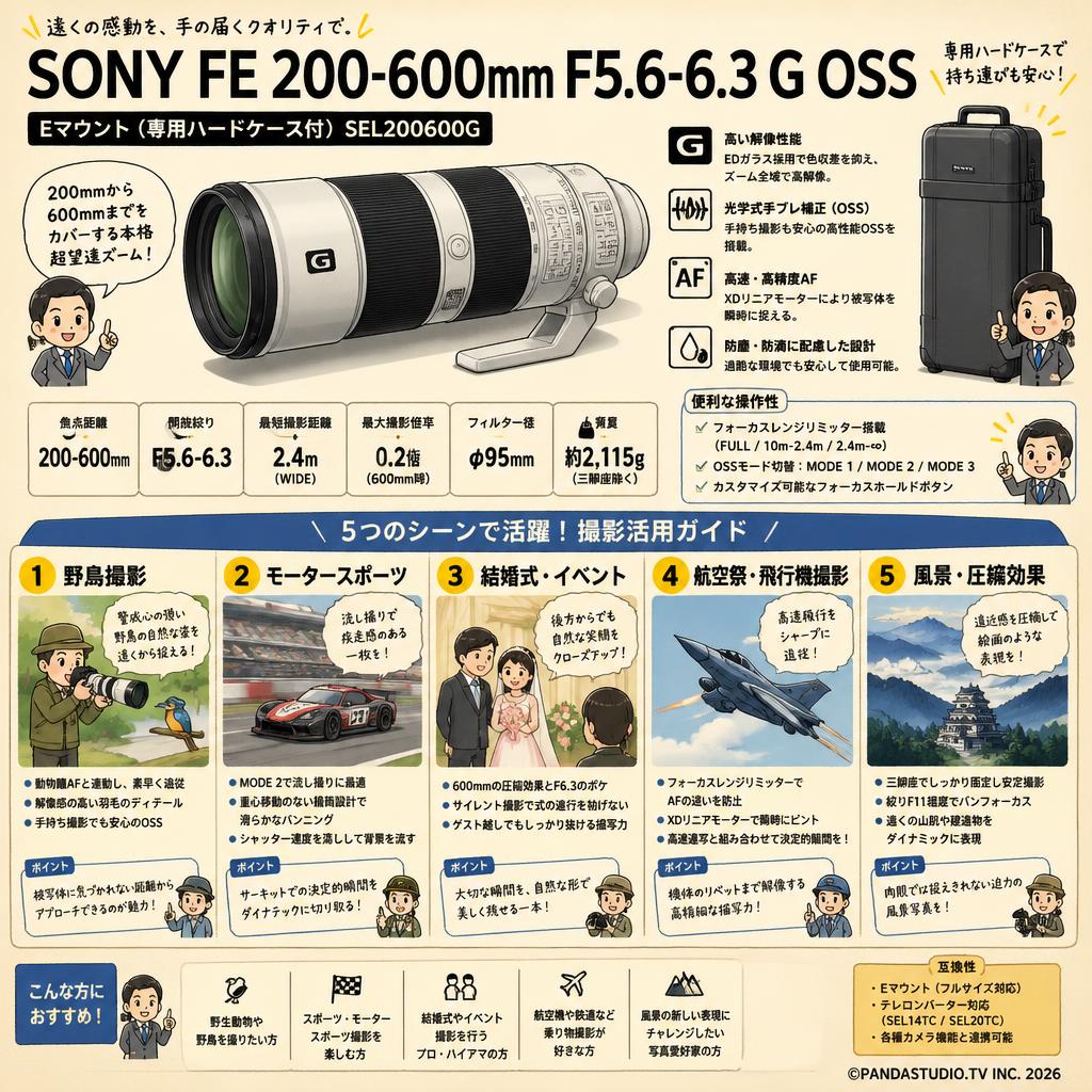SONY FE 200-600mm F5.6-6.3 G OSS Eマウント(専用ハードケース付) SEL200600G 用途