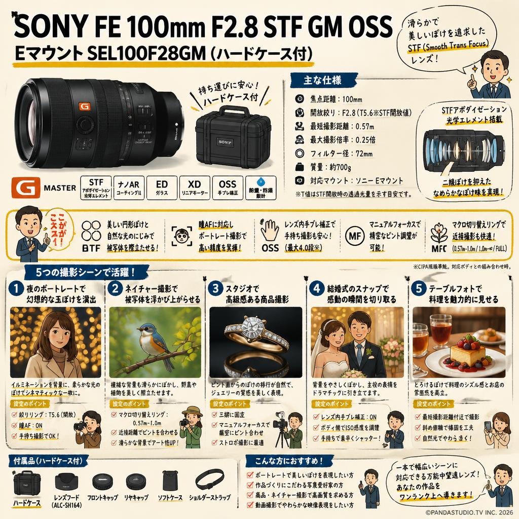 SONY FE 100mm F2.8 STF GM OSS Eマウント SEL100F28GM (ハードケ－ス付) 用途