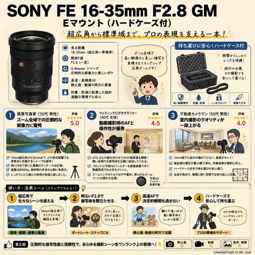 SONY FE 16-35mm F2.8 GM Eマウント（ハードケ－ス付） インターネット上のお客様の声（評判）