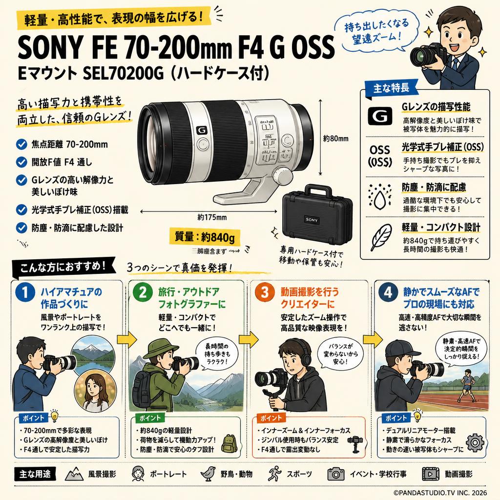 SONY FE 70-200mm F4 G OSS Eマウント SEL70200G (ハードケ－ス付) おもな対象のお客様