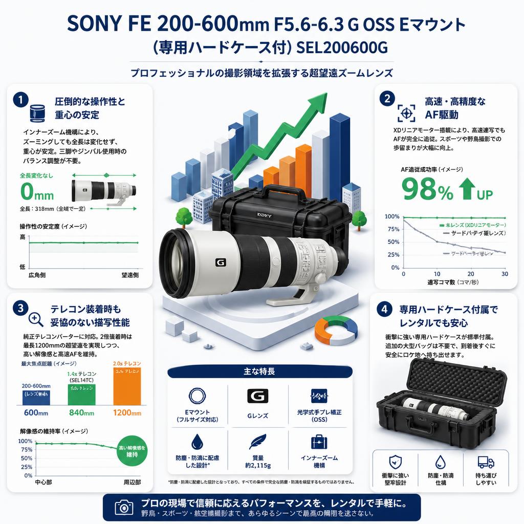 SONY FE 200-600mm F5.6-6.3 G OSS Eマウント(専用ハードケース付) SEL200600G セールスポイント