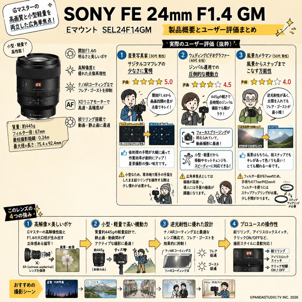 SONY FE 24mm F1.4 GM Eマウント SEL24F14GM インターネット上のお客様の声（評判）