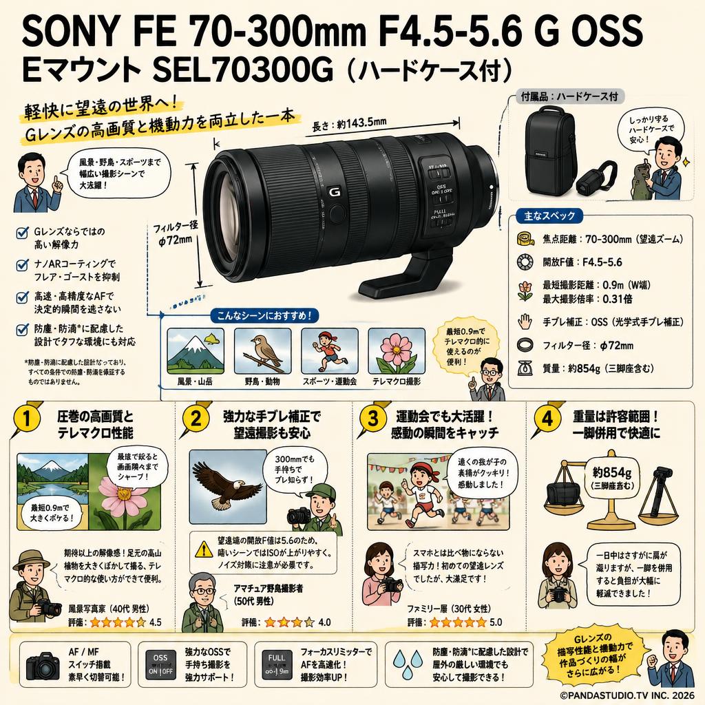 SONY FE 70-300mm F4.5-5.6 G OSS Eマウント SEL70300G (ハードケ－ス付) インターネット上のお客様の声（評判）