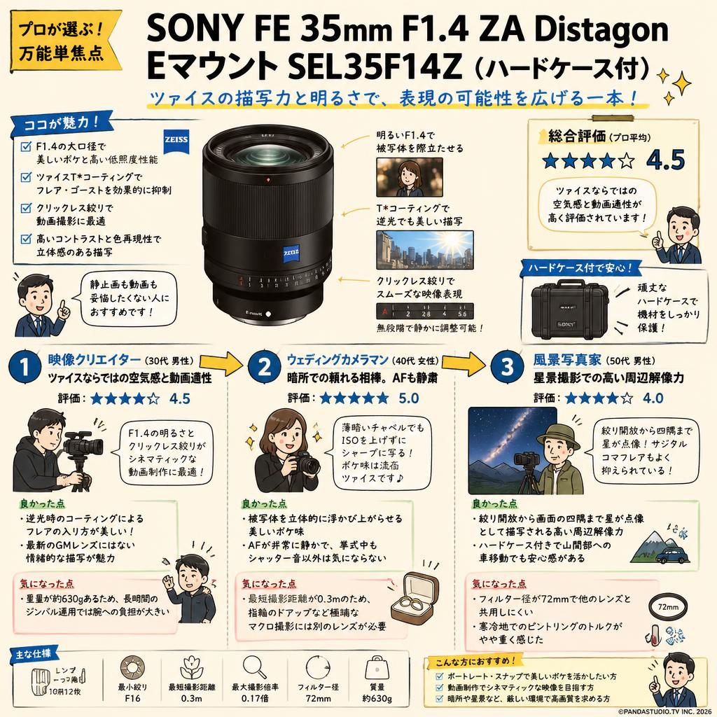 SONY FE 35mm F1.4 ZA Distagon EマウントSEL35F14Z (ハードケ－ス付) インターネット上のお客様の声（評判）