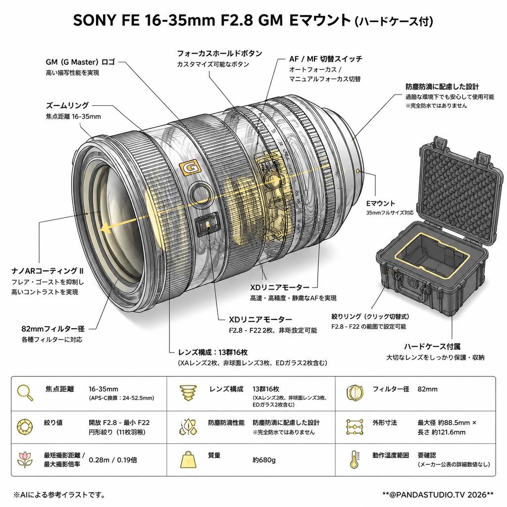 SONY FE 16-35mm F2.8 GM Eマウント（ハードケ－ス付） スペック