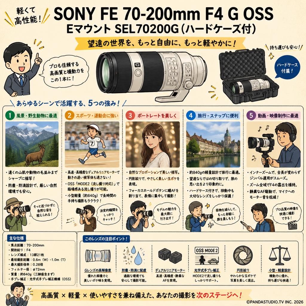 SONY FE 70-200mm F4 G OSS Eマウント SEL70200G (ハードケ－ス付) 用途