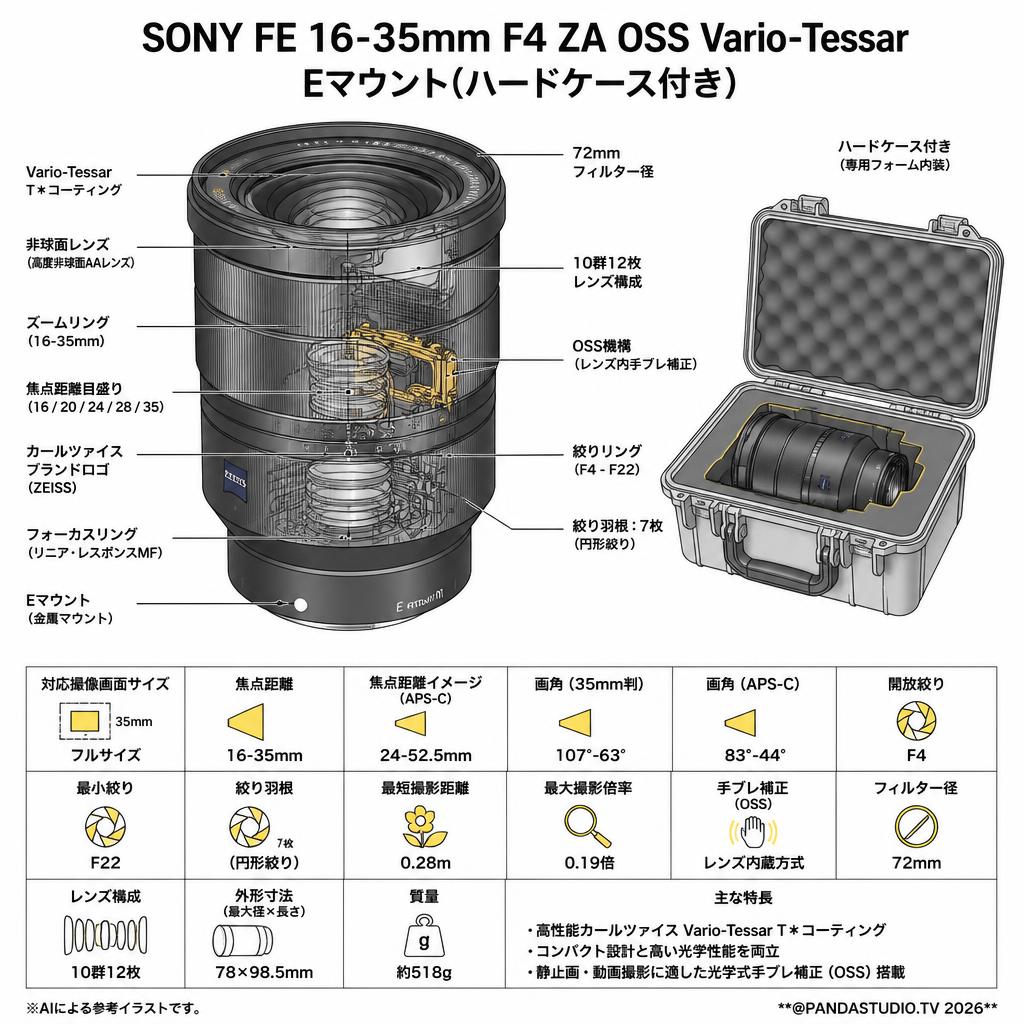 SONY FE 16-35mm F4 ZA OSS Vario-Tessar Eマウント(ハードケース付き) スペック