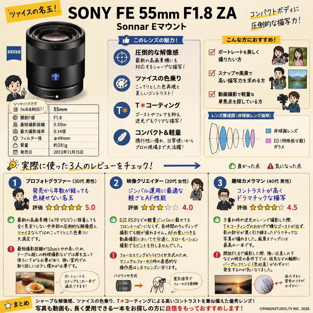 SONY FE 55mm F1.8 ZA Sonnar Eマウント インターネット上のお客様の声（評判）