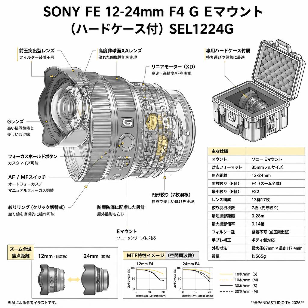 SONY FE 12-24mm F4 G Eマウント(ハードケ－ス付) SEL1224G スペック