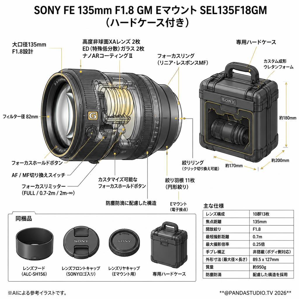 SONY FE 135mm F1.8 GM Eマウント SEL135F18GM (ハードケース付き) スペック