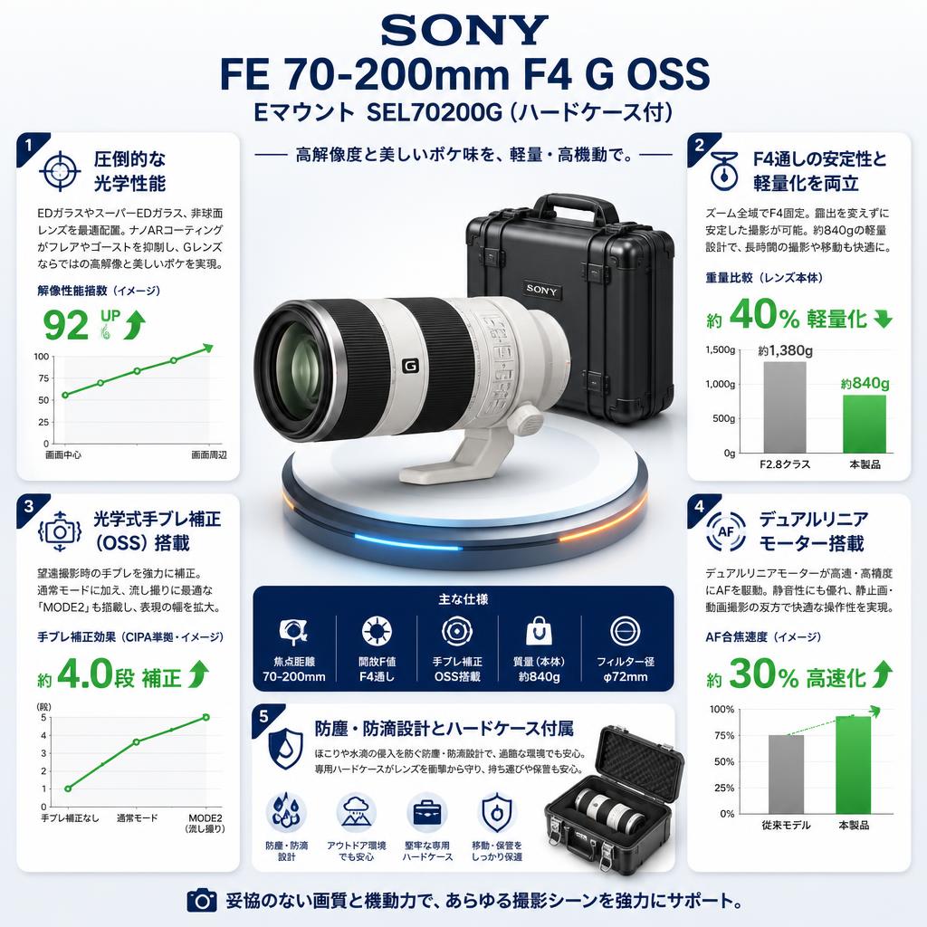 SONY FE 70-200mm F4 G OSS Eマウント SEL70200G (ハードケ－ス付) セールスポイント