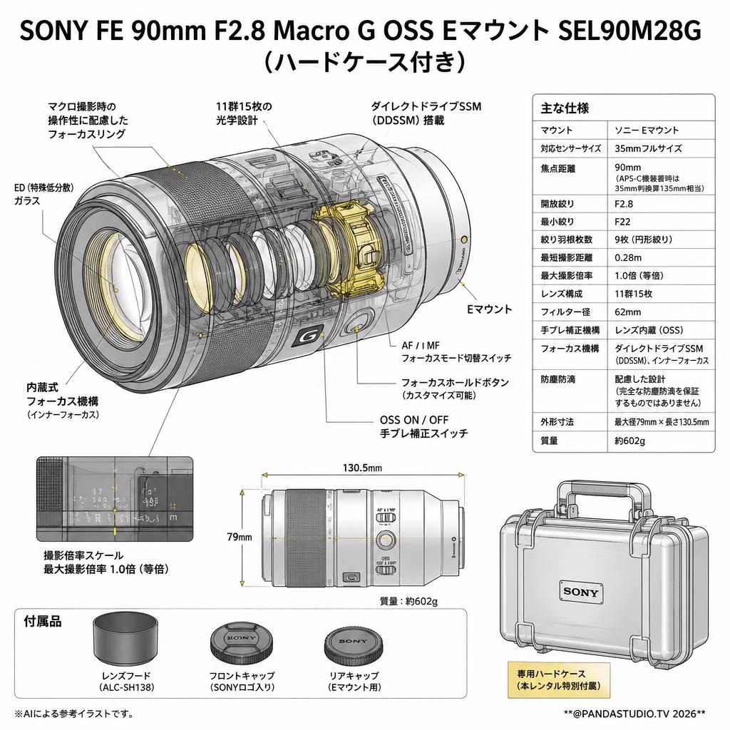 SONY FE 90mm F2.8 Macro G OSS Eマウント SEL90M28G (ハードケース付き) スペック