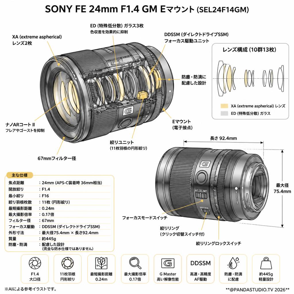 SONY FE 24mm F1.4 GM Eマウント SEL24F14GM スペック