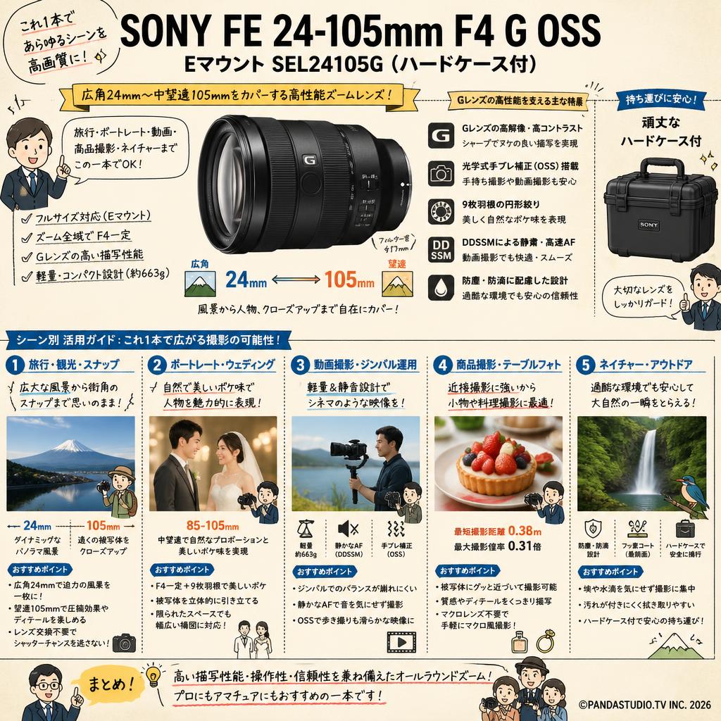 SONY FE 24-105mm F4 G OSS Eマウント SEL24105G (ハードケ－ス付) 用途