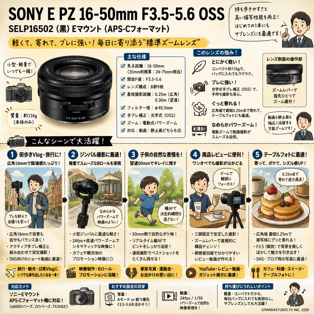 SONY E PZ 16-50mm F3.5-5.6 OSS SELP16502 (黒) Eマウント（APS-Cフォーマット） 用途