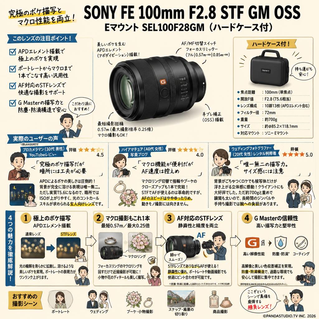 SONY FE 100mm F2.8 STF GM OSS Eマウント SEL100F28GM (ハードケ－ス付) インターネット上のお客様の声（評判）
