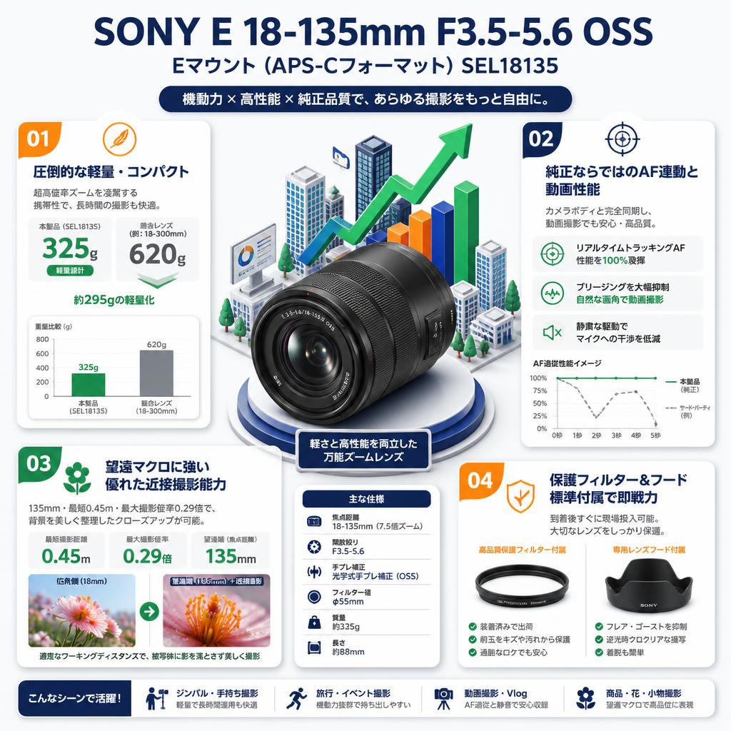 SONY E 18-135mm F3.5-5.6 OSS Eマウント（APS-Cフォーマット） SEL18135 セールスポイント
