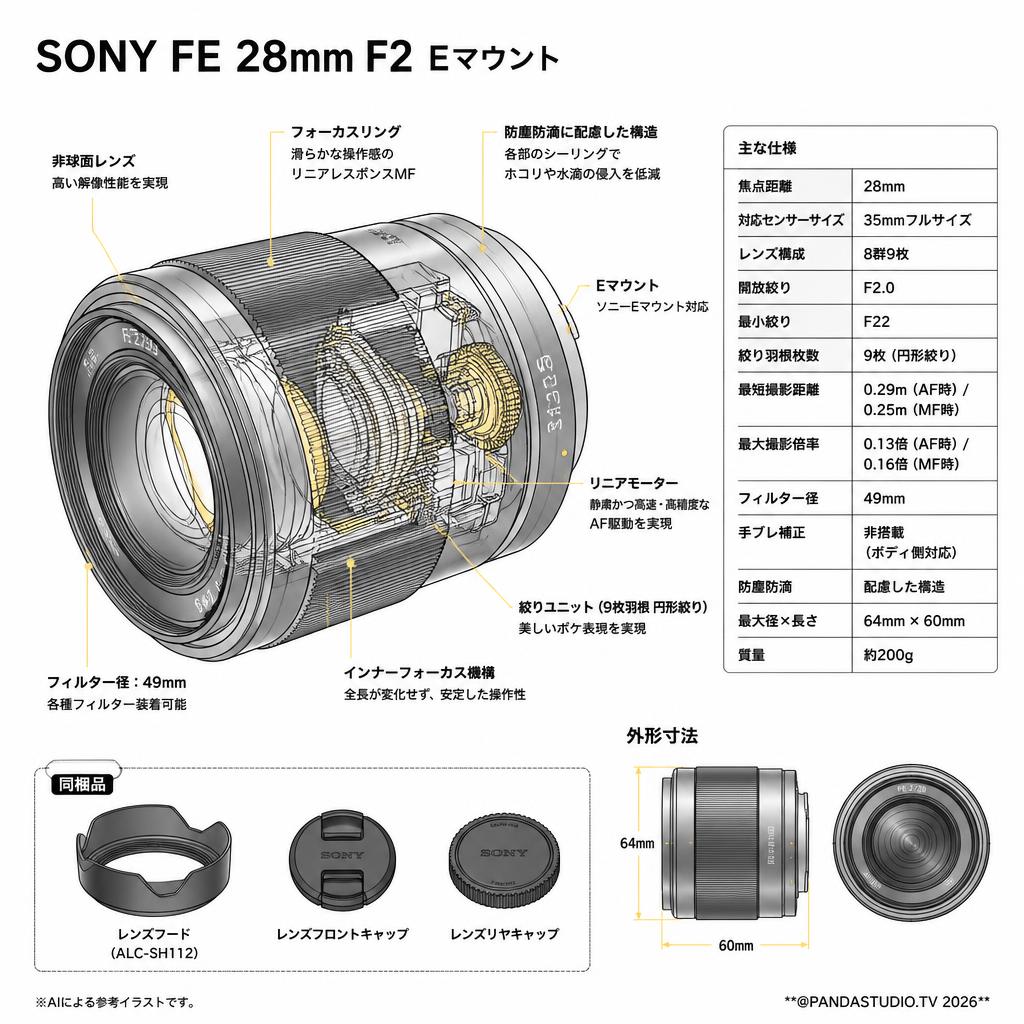 SONY FE 28mm F2 Eマウント スペック