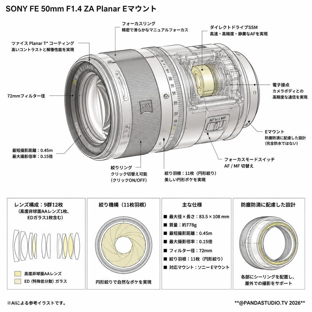 SONY FE 50mm F1.4 ZA Planar Eマウント スペック