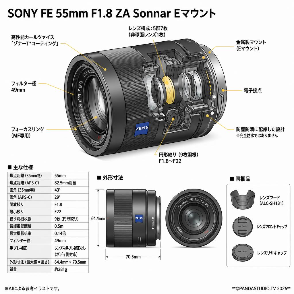 SONY FE 55mm F1.8 ZA Sonnar Eマウント スペック