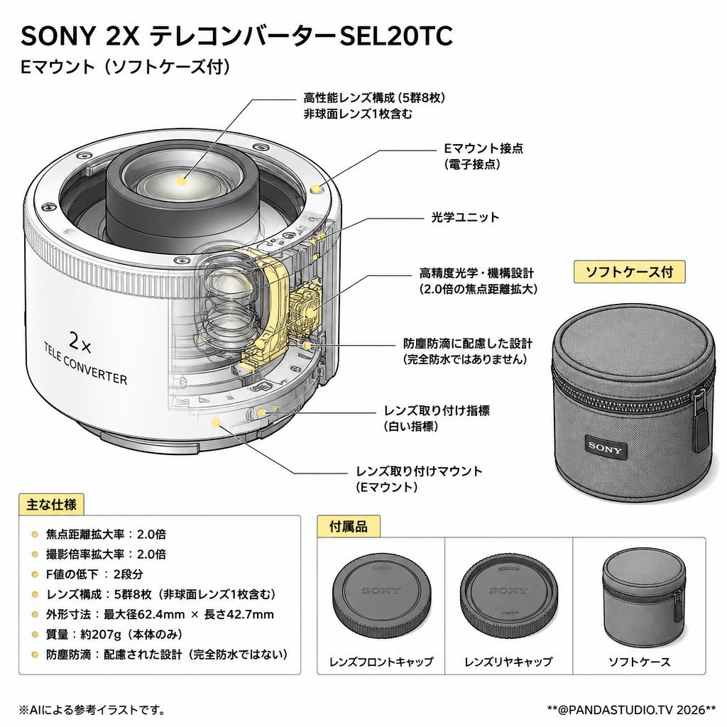 SONY 2X テレコンバーター SEL20TC Eマウント（ソフトケ－ス付） スペック