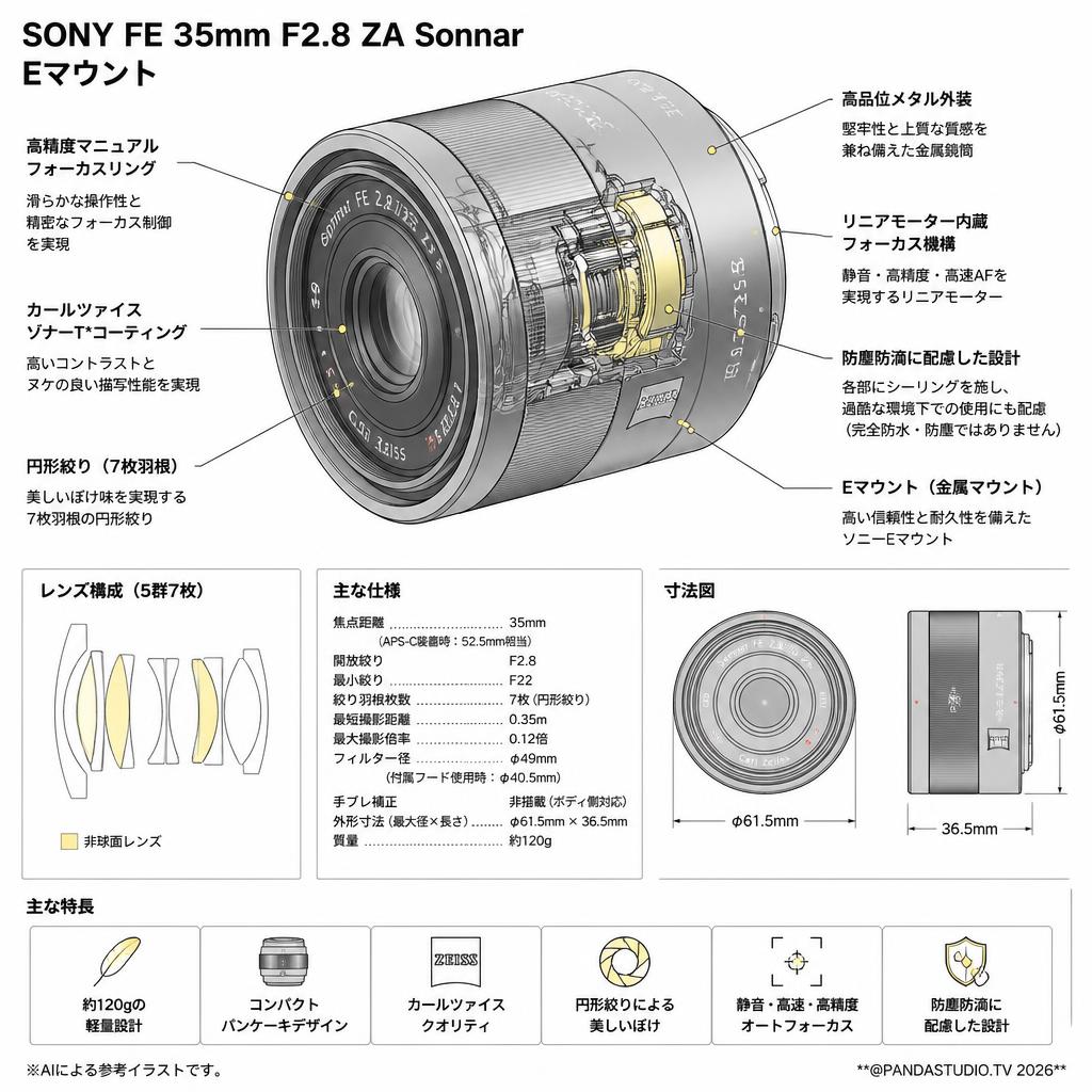 SONY FE 35mm F2.8 ZA Sonnar Eマウント スペック