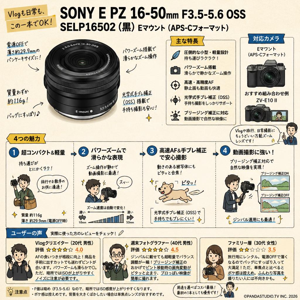 SONY E PZ 16-50mm F3.5-5.6 OSS SELP16502 (黒) Eマウント（APS-Cフォーマット） インターネット上のお客様の声（評判）