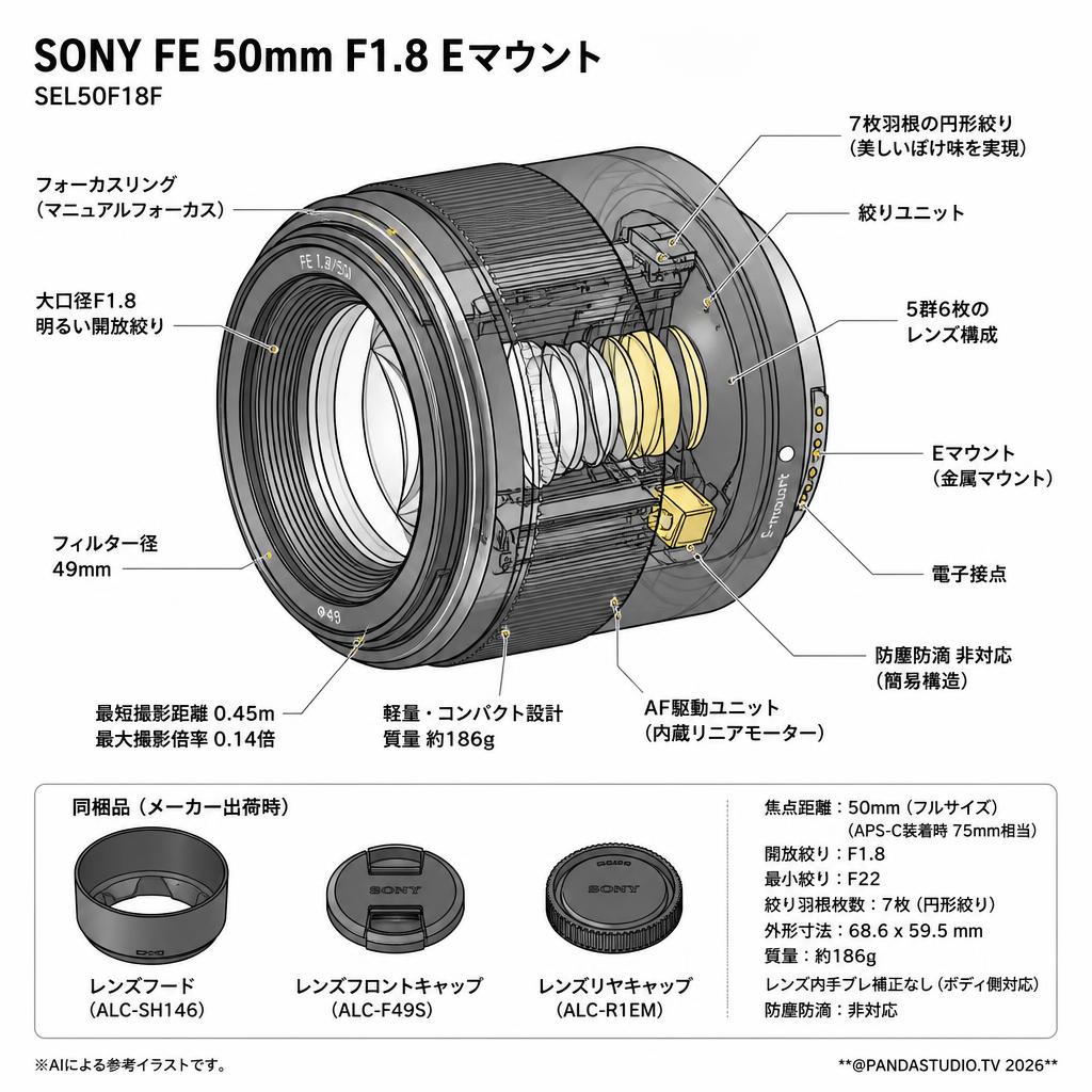 SONY FE 50mm F1.8 Eマウント SEL50F18F スペック